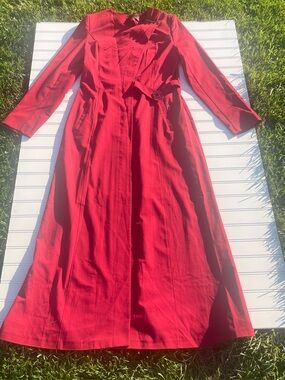 Women’s Turkish Style Red Maxi Dress Long Sleeve Modest Belted Dress Size S